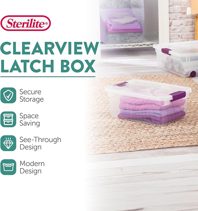 Sterilite 12-Pack 15 Quart ClearView Latch Box, Stackable Organizer Bins - Image 2