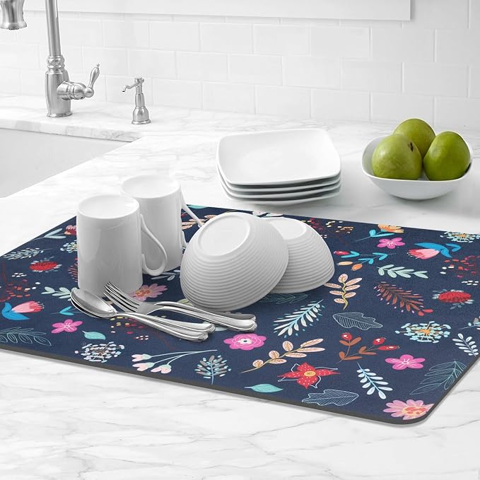 LOKHOM Dish Drying Mat for Kitchen Counter, Vintage Dish Drainer Rack Mat - Image 8