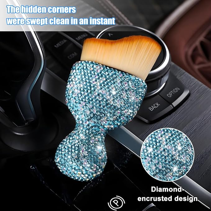 Bling Car Detailing Brush, Crystal Rhinestone Non-Scratch Vehicle Cleaning Dust - Image 3