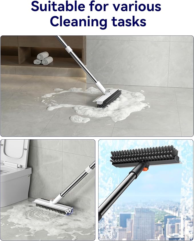 Small Floor Scrub Brush with Length Adjustable Long Handle, 3 in 1 Heavy-Duty - Image 3