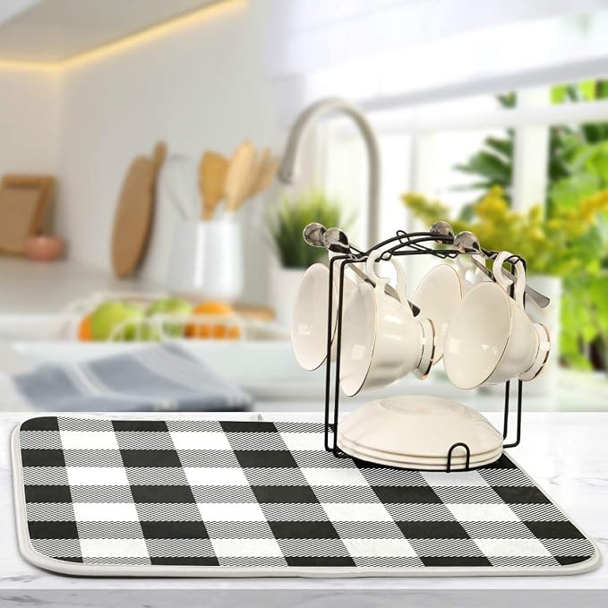 White and Black Buffalo Plaid Dish Drying Mat 16x18 - Image 5