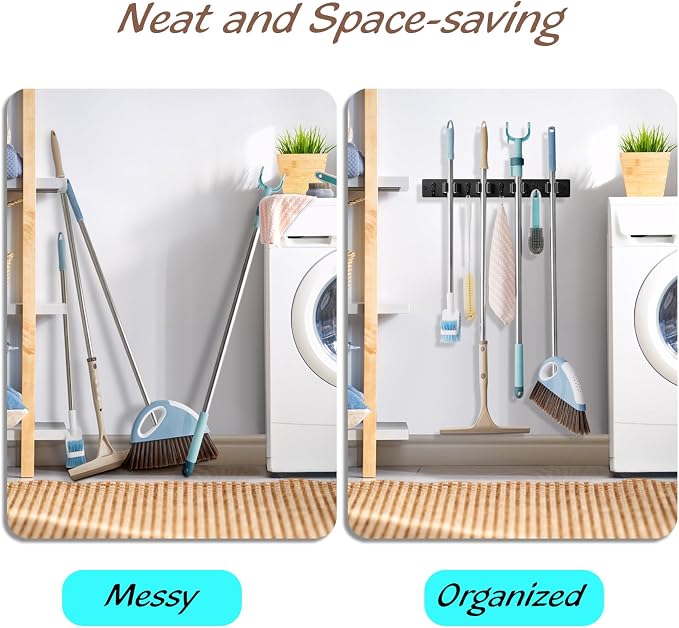 2 Pack Black Mop Broom Holder Wall Mount - Image 5