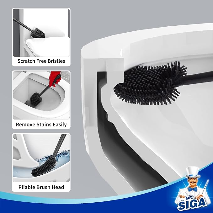 MR.SIGA Toilet Bowl Brush and Holder, Durable and Flexible Bristles, Wall - Image 3