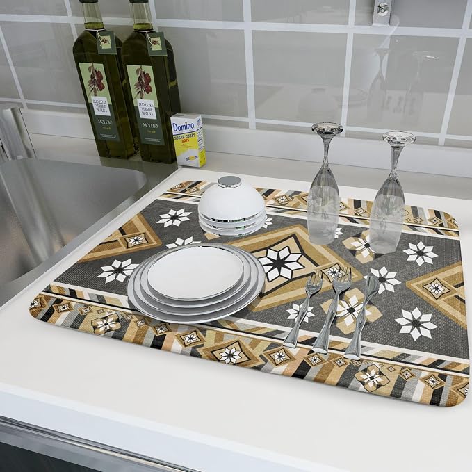 Boho Yellow Gray Aztec Dish Drying Mat - Image 6