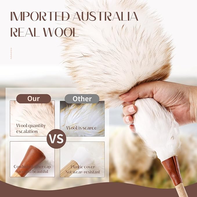 THARAHT Lamb Wool Duster Fluffy Long Handle Reusable - Image 4