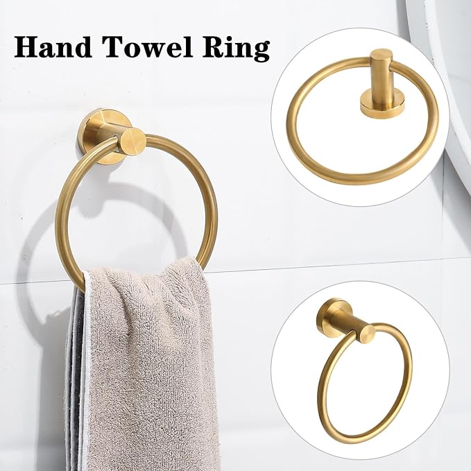 Brushed Gold Toilet Paper Holder Set, Stainless Steel Towel Ring, Double Post - Image 5