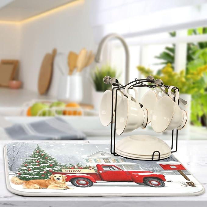 Christmas Tree Truck Dish Drying Mat - Image 5