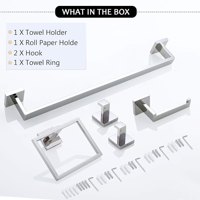 TNOMS Bathroom Hardware Accessories Set Polished Chrome Towel Bar Sets Include - Image 7