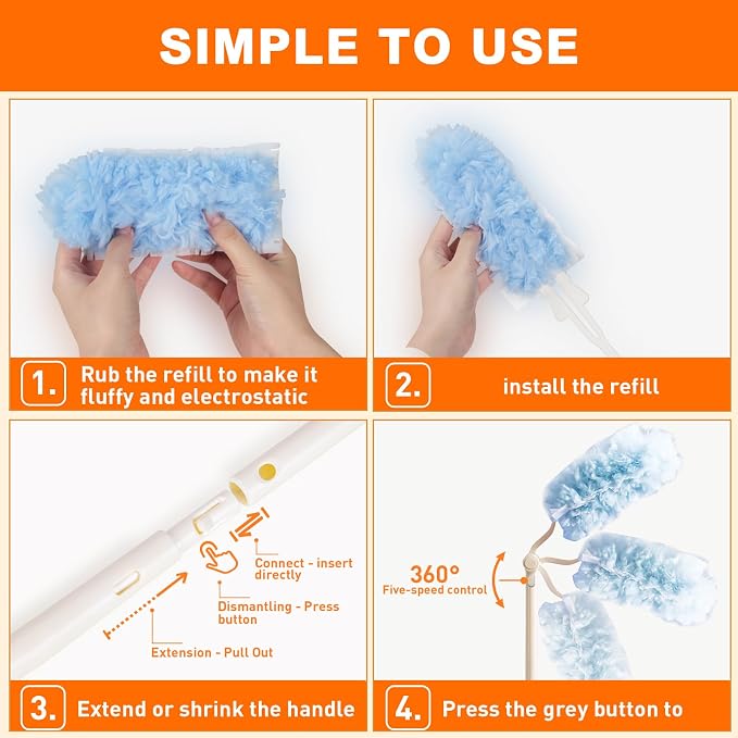 Heavy Duty Duster Refills for Swiffer Dusters, 360° Multi-Surface Microfiber - Image 5