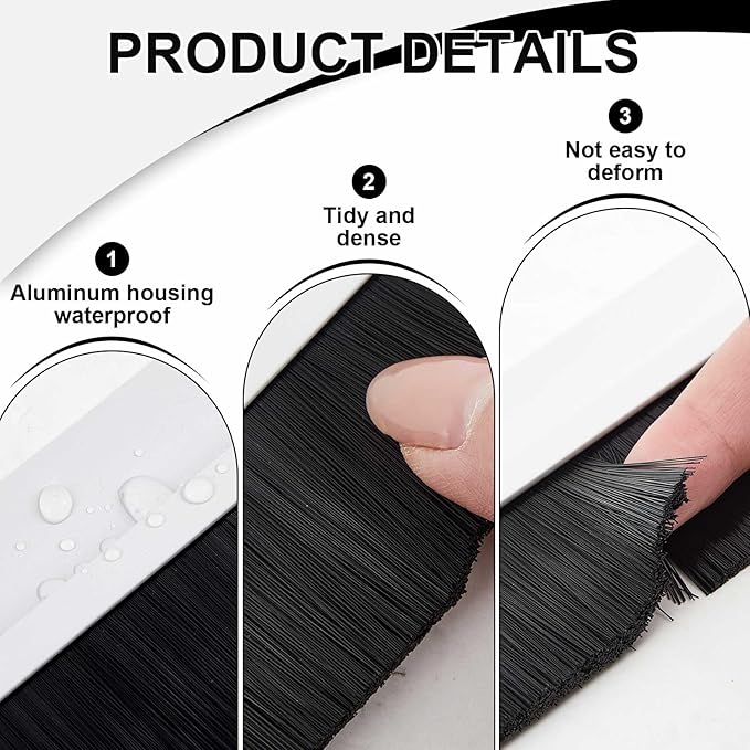 Frienda 2 Set Door Brush Bottom Sweep Brush Weather Stripping Aluminum Door Seal - Image 3
