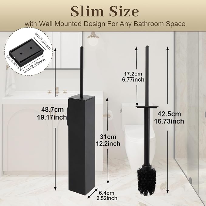 Toilet Brush and Holder Wall Mounted, Bathroom Toilet Brush, Drill or 3M - Image 2