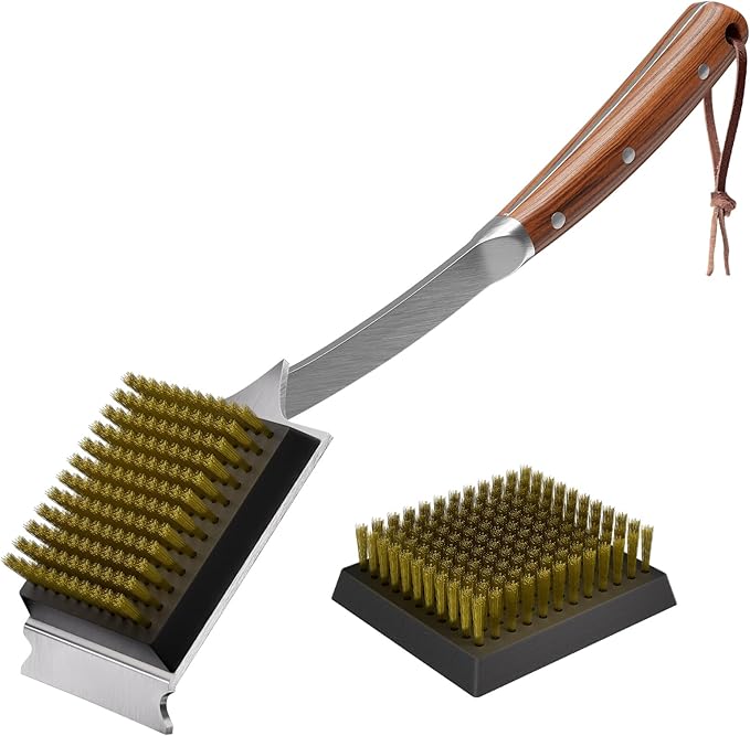 ENLOY Grill Brush and Scraper for Barbecue, Extended Rosewood Handle and 2 by ENLOY