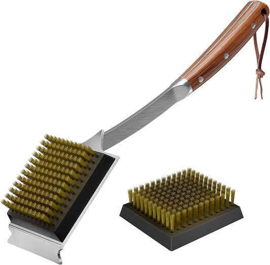 ENLOY Grill Brush and Scraper for Barbecue, Extended Rosewood Handle and 2 by ENLOY