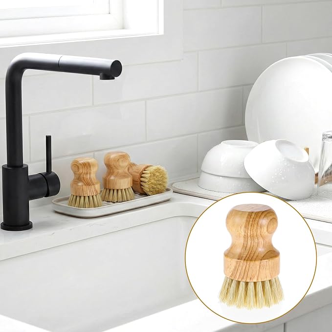 10 Packs Bamboo Dish Scrub Brushes Natural Dish Scrubber - Image 4