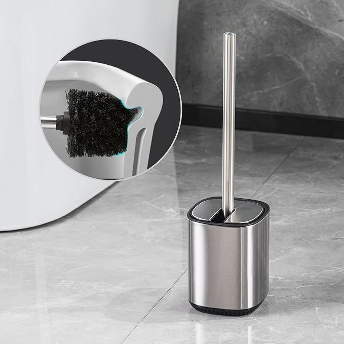 Toilet Brush and Holder Set Toilet Bowl Brush Stainless Steel Automatic Open - Image 9