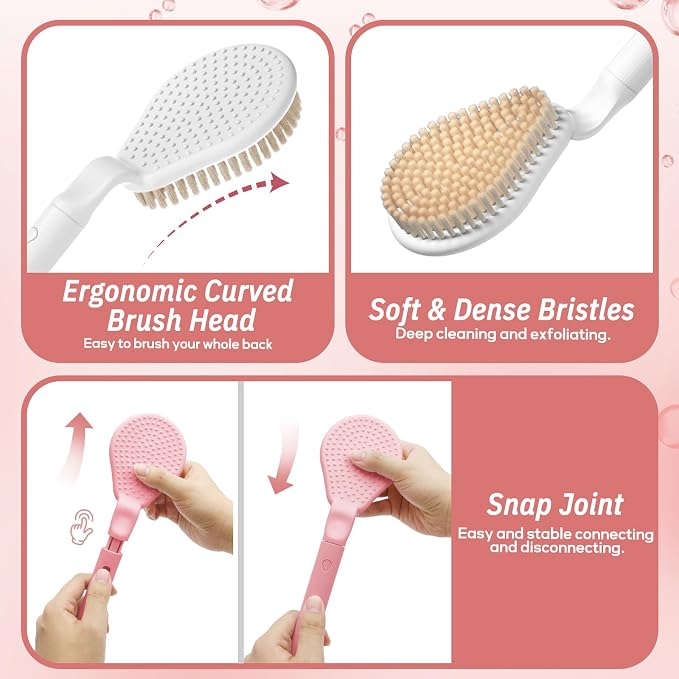Back Scrubber for Shower, 19’’ Detachable Long Handle Shower Body Scrubber for - Image 4