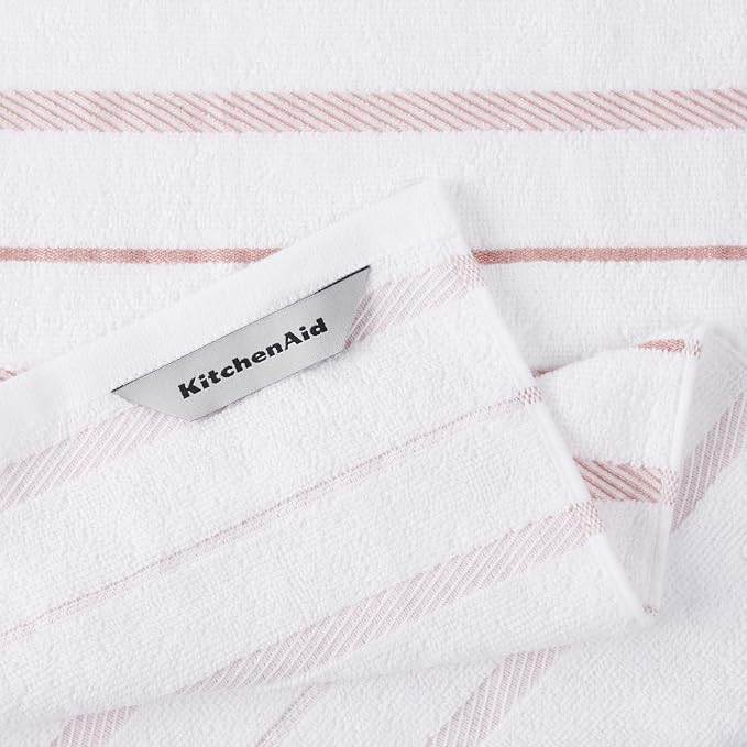 KitchenAid Albany Kitchen Towel 4-Pack Set, Dried Rose/White - Image 4