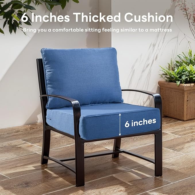 6 inches Thicker Outdoor Chair Cushions Set- 24" *24" *6" Waterproof Patio Furniture Cushions with Removable Cover, 28D High Density Sponge Filling Thicken Outdoor Patio Cushions - Blue