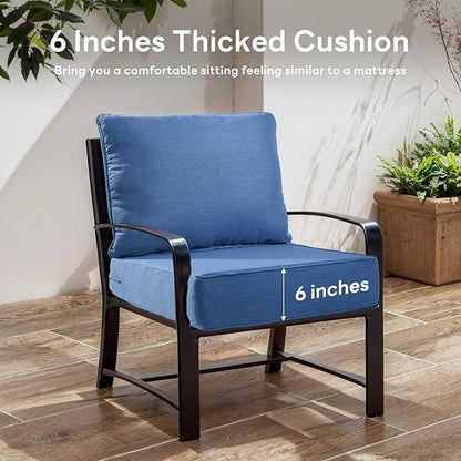6 inches Thicker Outdoor Chair Cushions Set- 24" *24" *6" Waterproof Patio Furniture Cushions with Removable Cover, 28D High Density Sponge Filling Thicken Outdoor Patio Cushions - Blue