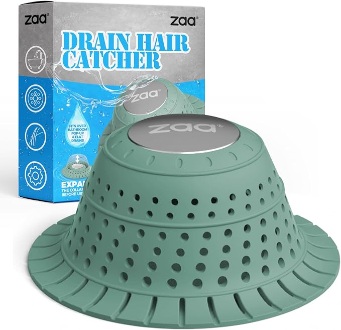 zaa Bathtub Drain Hair Catcher Green Silicone Collapsible Drain Protector by zaa