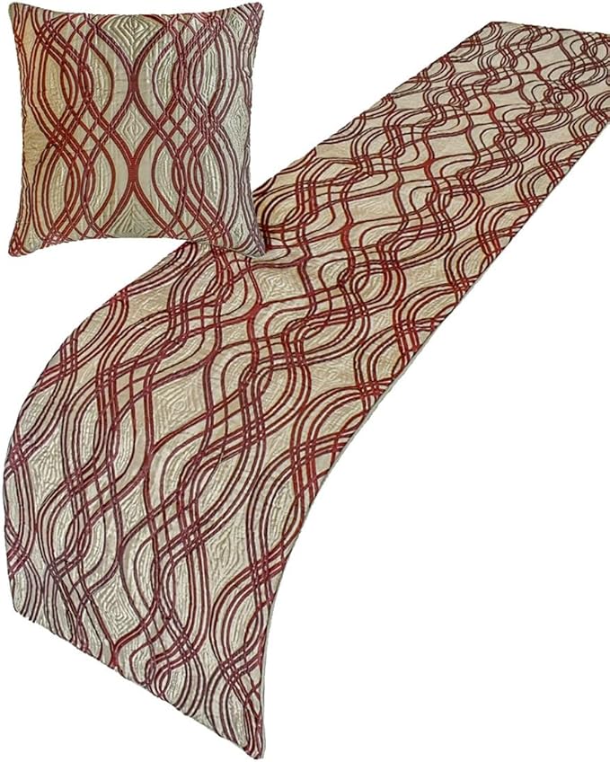 The HomeCentric King/Queen/Twin Brown Decorative Bed Runner CA King 86"x18" Bed Runner with One Pillow Cover, Quilted, Swirl Pattern Bed Scarf on Satin Fabric - Brown Swirls