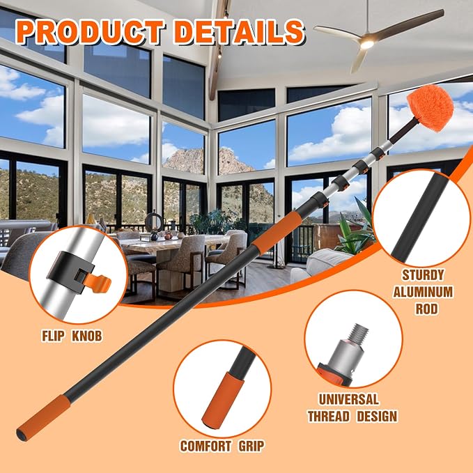 36FT Reach Cobweb Duster with Extension Pole, High Ceiling Long Duster with - Image 2