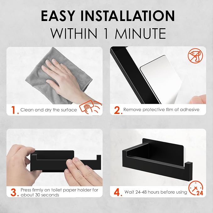 Auxmir Self Adhesive Black Toilet Paper Holder 2 Pack, Toilet Roll Holder Wall - Image 8