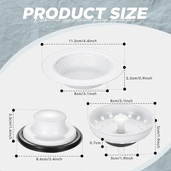 Mudder 3 Pcs Kitchen Sink Drain Strainer and Stopper Stainless Steel Garbage - Image 2