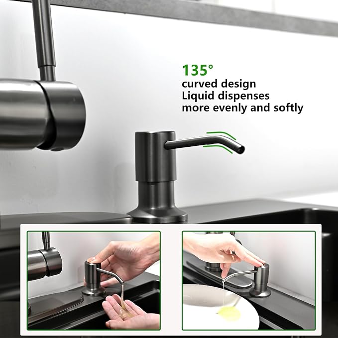 Built in Soap Dispenser for Kitchen Sink, Stainless Steel Gun Gery Countertop - Image 3