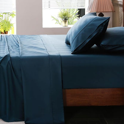 Extra Deep Pocket King Sheets 18-24 Inch 100% Egyptian Cotton 1000 Thread Count Sateen Weave Soft Breathable 4 Pieces（King，Navy）