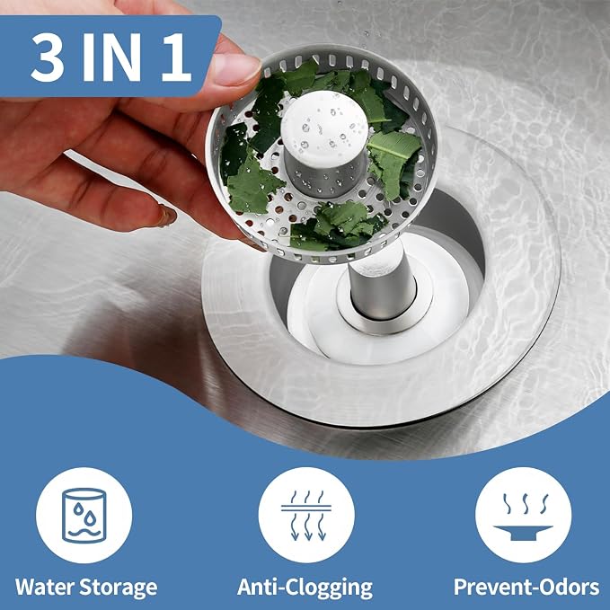 Sink Drain Strainer, Stainless Steel 3-in-1 Pop-up Sink Stopper - Image 4