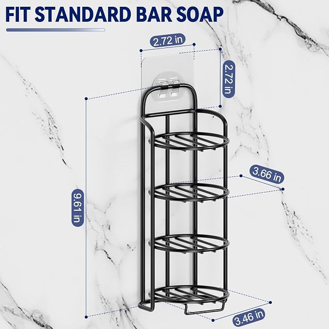 4-Tier Shower Soap Shampoo Bar Holder, Self Adhesive & Freestanding Draining - Image 2