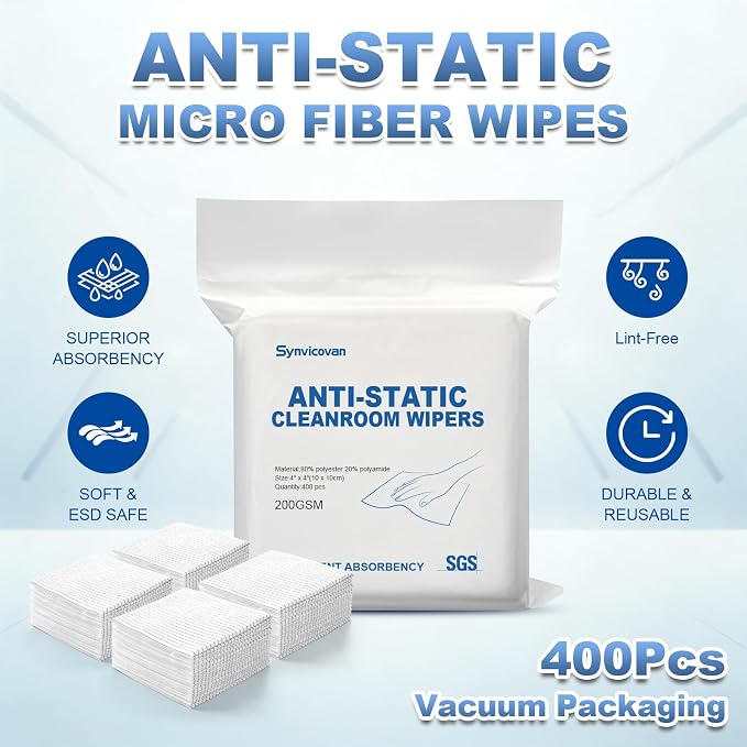 Anti-Static Microfiber Wipes 4"x4" Lint Free Cloths Reusable Special ESD - Image 2