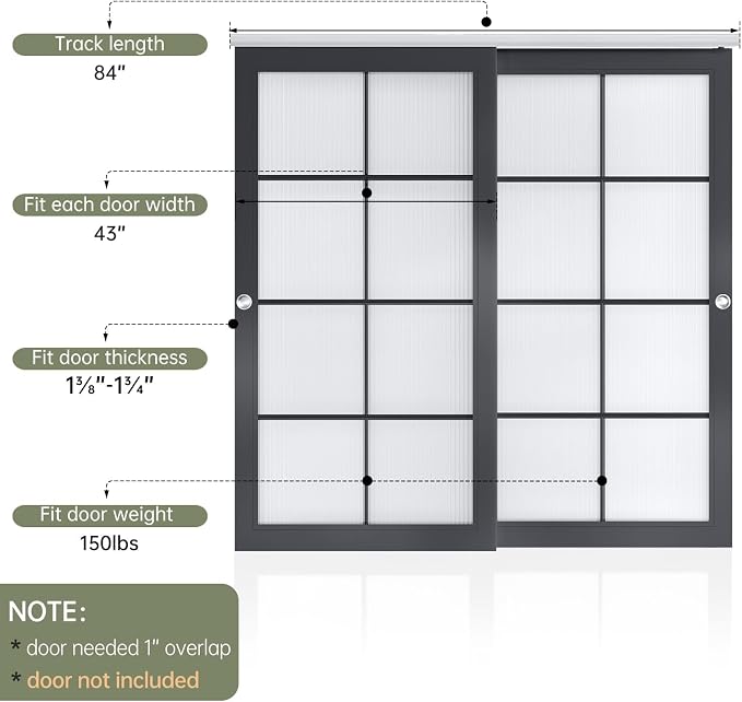 EaseLife 7FT/84in Bypass Double Sliding Pocket Door Hardware Kit, Commercial - Image 4