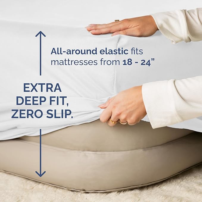 Air Mattress Sheet Set for Queen Size - 4 Piece Breathable & Cooling Sheets w/ Extra Deep Pockets - Fits Inflatable & Blow Up Air Mattresses Up to 24 Inches Thick - Ultra Soft & Wrinkle Free - White
