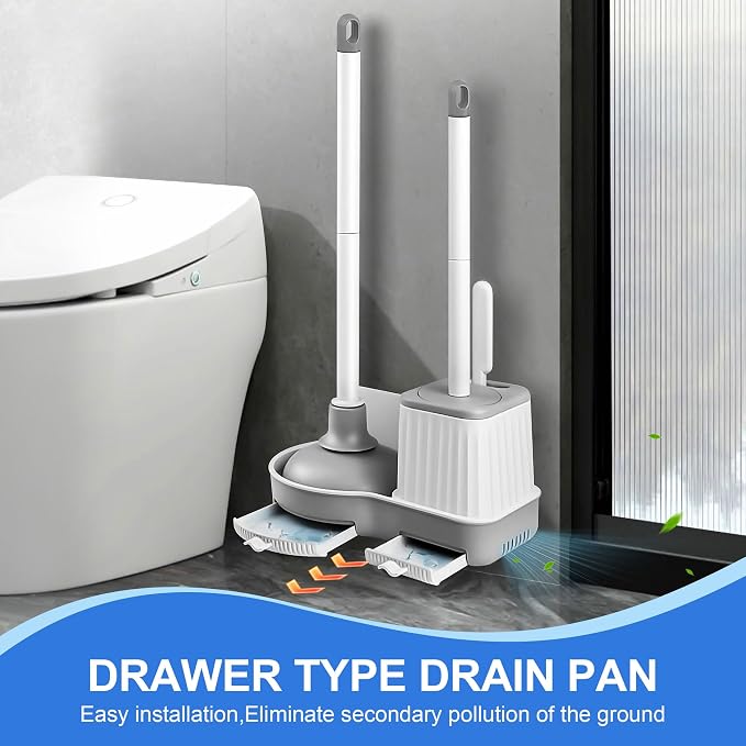 Toilet Brush and Plunger Set, 3 in 1 Toilet Bowl Brush and Holder - Image 2