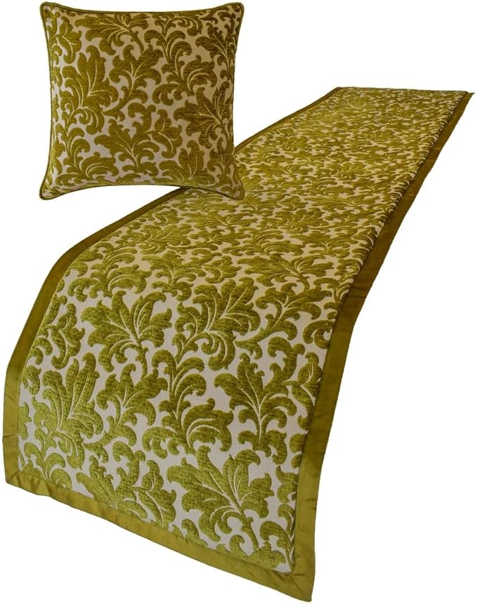 The HomeCentric King/Queen/Twin Chartreuse Designer Queen 74"x18" Bed Runner with 2 Pillow Cover, Velvet, Floral Pattern Bed Scarf on Velvet Fabric - Enchanted Chartreuse