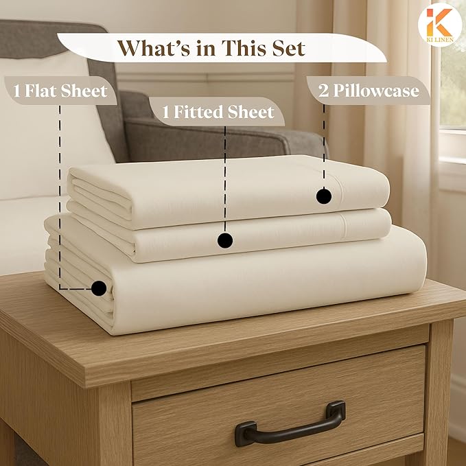 Sleeper Sofa Bed Sheet Set - Queen Size 4 PC's Sheet Set Sofa Bed Sheets - 100% Cotton 400 Thread Count Sofa Sheets - Sleeper Sofa Sheets - Fits Mattresses Up to 6" Drop - Ivory