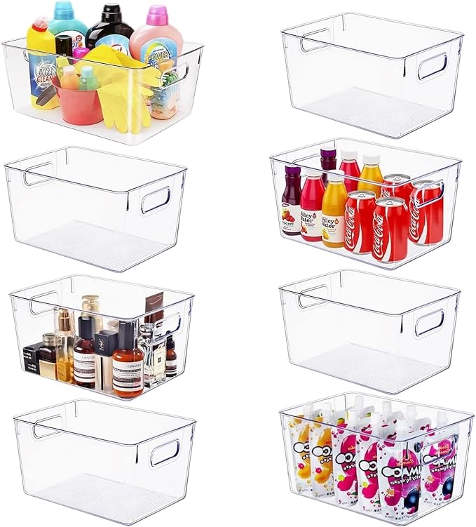 Set of 8 Large Clear Plastic Storage Bins, Storage Containers by SKTEET