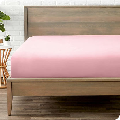 Bare Home Fitted Bottom Sheet Twin Size - Premium 1800 Microfiber - Ultra-Soft Hotel Luxury - Deep Pocket - Durable and Long Lasting - Fitted Sheet (Twin, Light Pink)