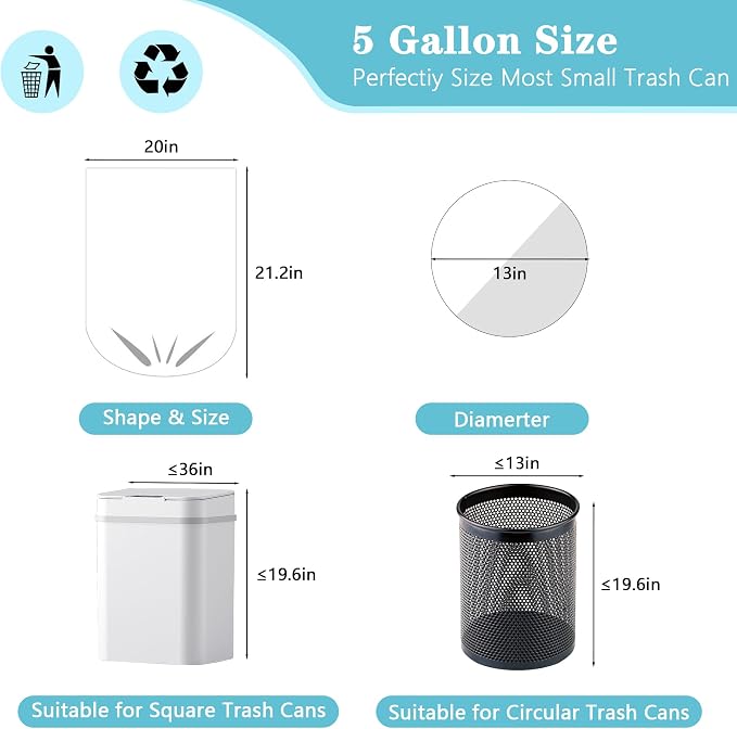 500 Count 5 Gallon Trash Bags, Strong Small Garbage Bags, Bathroom Trash Can - Image 4