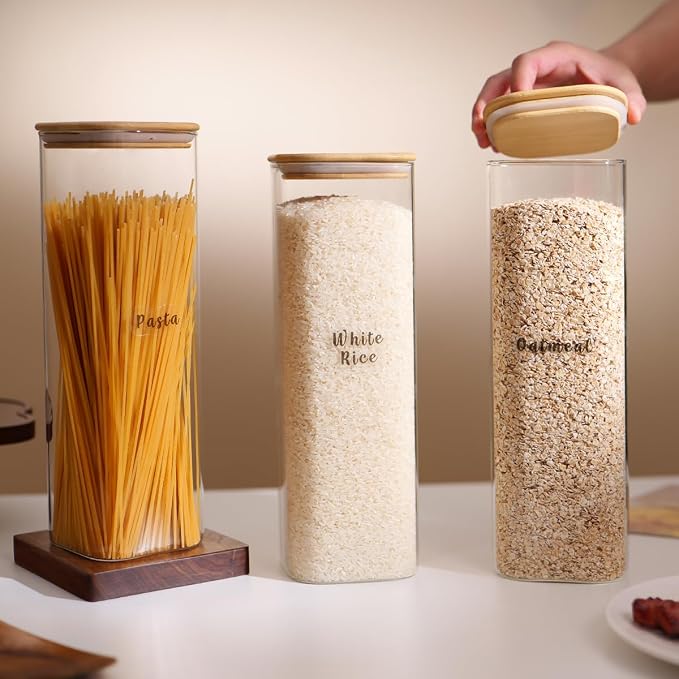 3 Pcs Square Glass Pantry Storage Containers - 74oz Thicken Glass Food Storage - Image 2