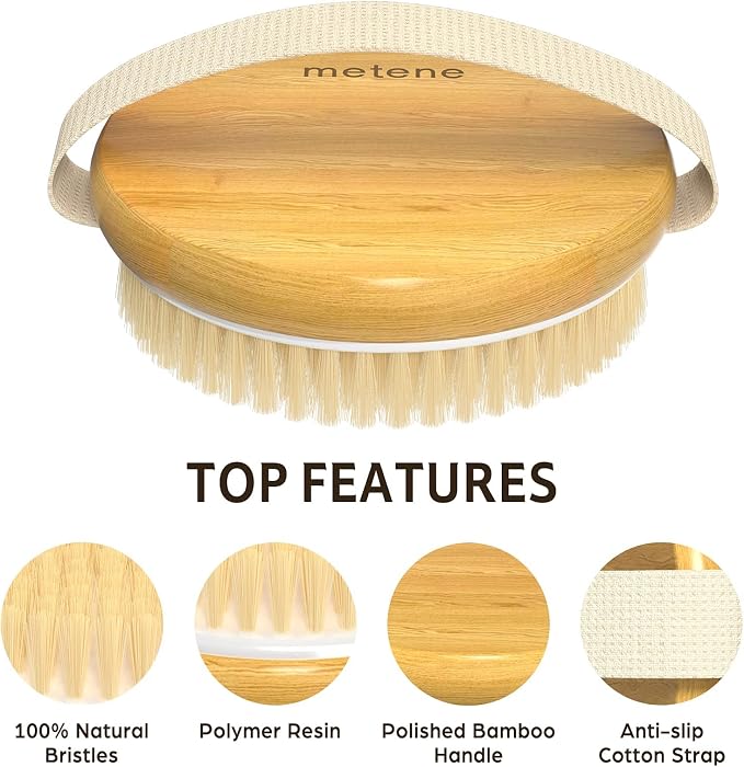 Metene 2 Pack Bamboo Dry Body Brushes, Shower Brush Wet and Dry Brushing - Image 2