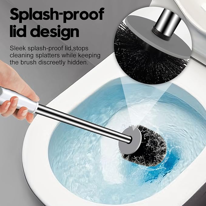Toilet Brush, Compact Toilet Bowl Brush and Holder, Stainless Steel Handle - Image 4