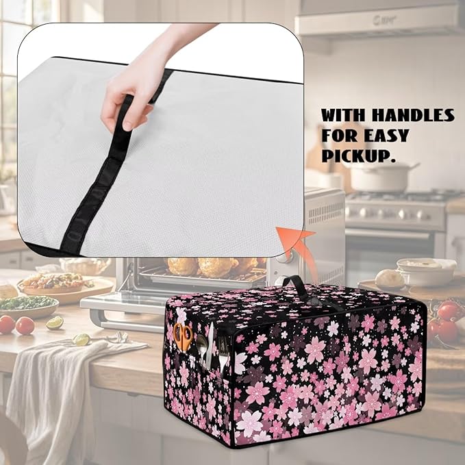 Waterproof Toaster Oven Cover Cherry Blossom Print Dust-Proof Microwave Oven Grill Cover Protector with Top Handle Easy to Clean Decor Accessories for Kitchen, S