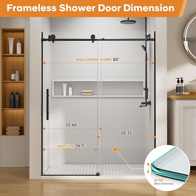 Zenith Shower Door, 60 in W x 74 in H Frameless Shower Door - Image 2
