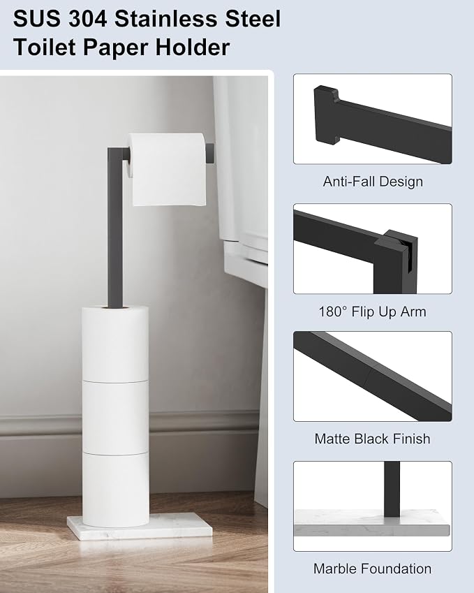 Free Standing Toilet Paper Holder Stand Matte Black SUS 304 Stainless Steel - Image 4