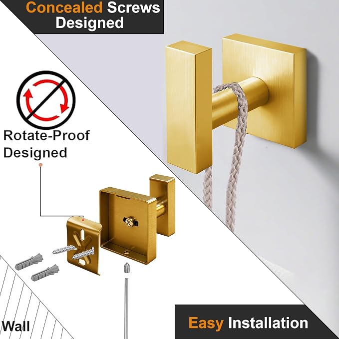 Towel Hooks for Bathrooms, Brushed Gold Towel Hook for Kitchen Bathroom - Image 5