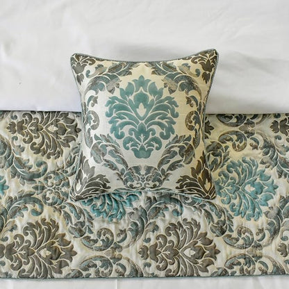 The HomeCentric King/Queen/Twin Blue Decorative Full 68"x18" Bed Runner with 2 Pillow Cover, Damask Bed Scarf on Jacquard Fabric - Royal Elegance
