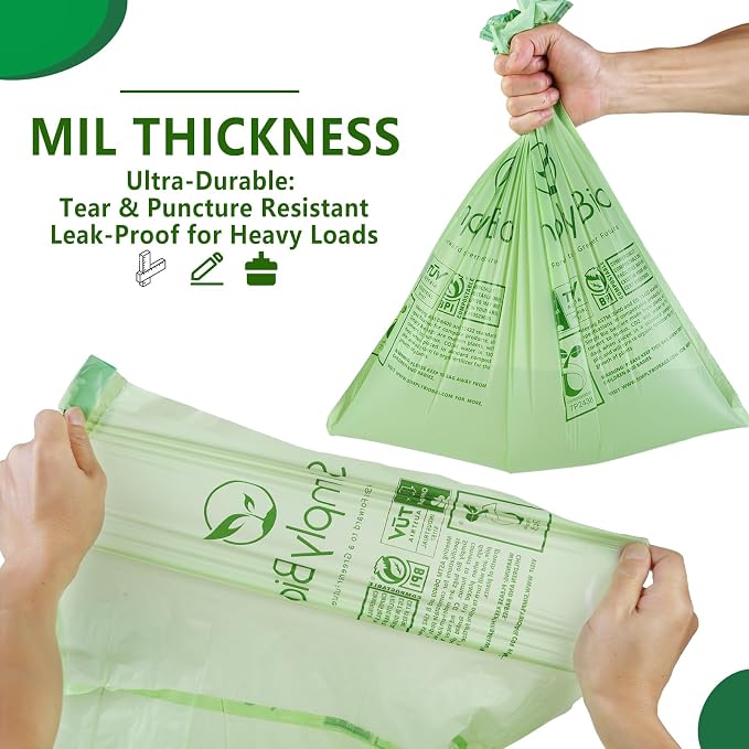 3 Gallon Compostable Trash Bags Drawstring, Heavy Duty Extra Thick 1 Mil - Image 5
